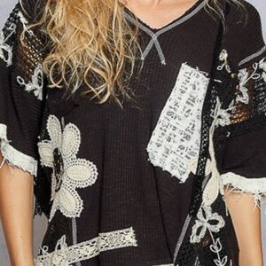 NEW POL Black Hoodie w/Floral Designs